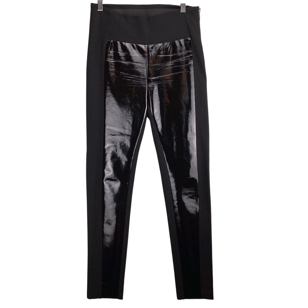 Pinko Black Faux Leather & Viscose‎ Leggings Size 6 Side Zip Stretch